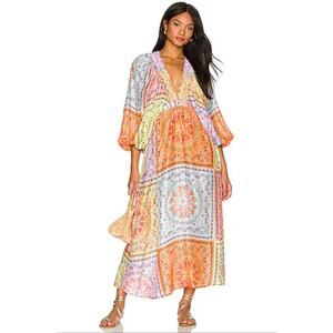 Revolve sundress tiya maxi dress in‎ saint tropez colorblock vibrant womens L/XL